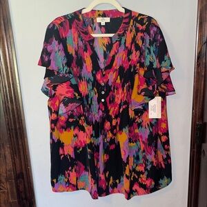 Entro Colorful Abstract Blouse NWT 1X 100% polyester beautiful blouse